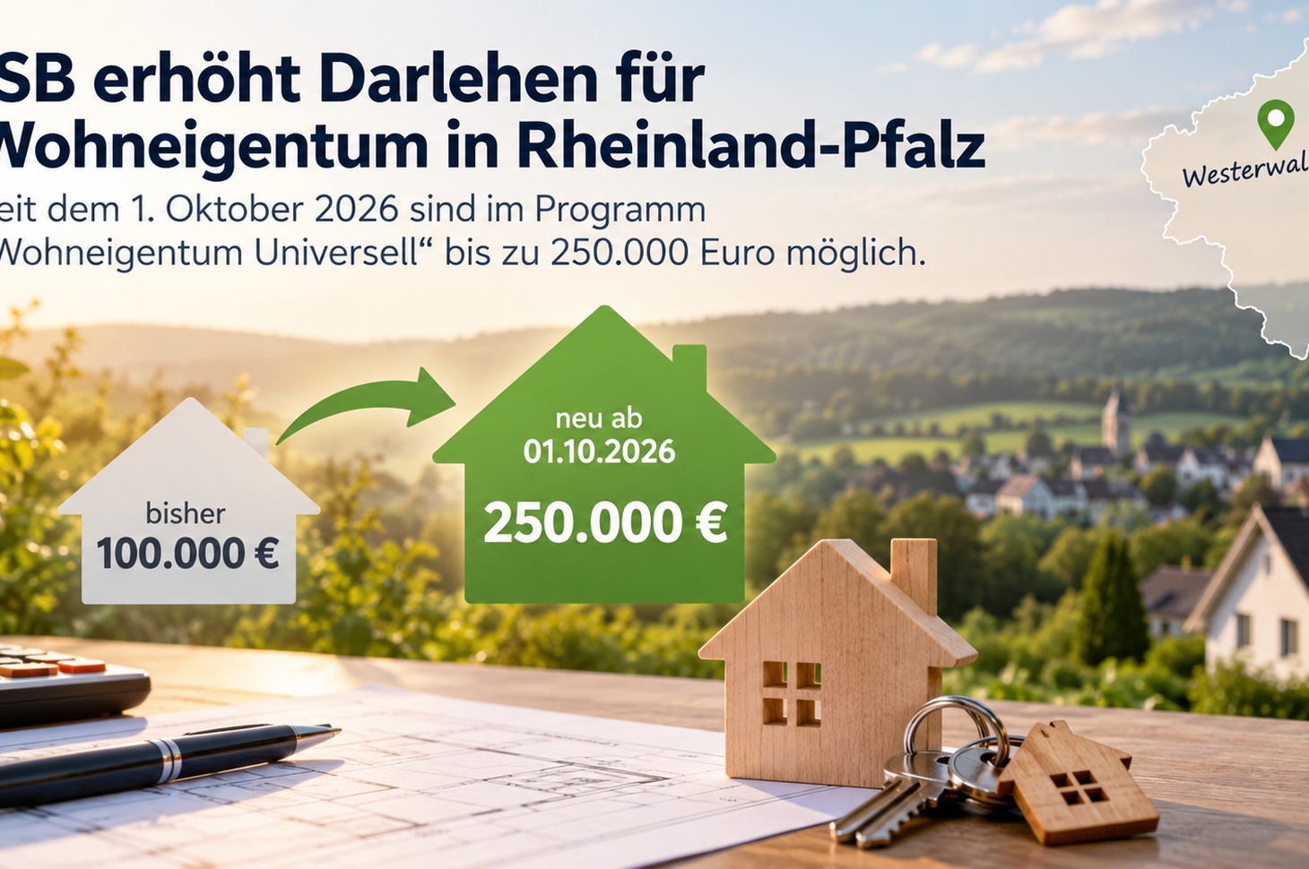ISB Rheinland-Pfalz erhöht Darlehen für Wohneigentum auf 250.000 Euro: Was das für Käufer im Westerwald bedeutet